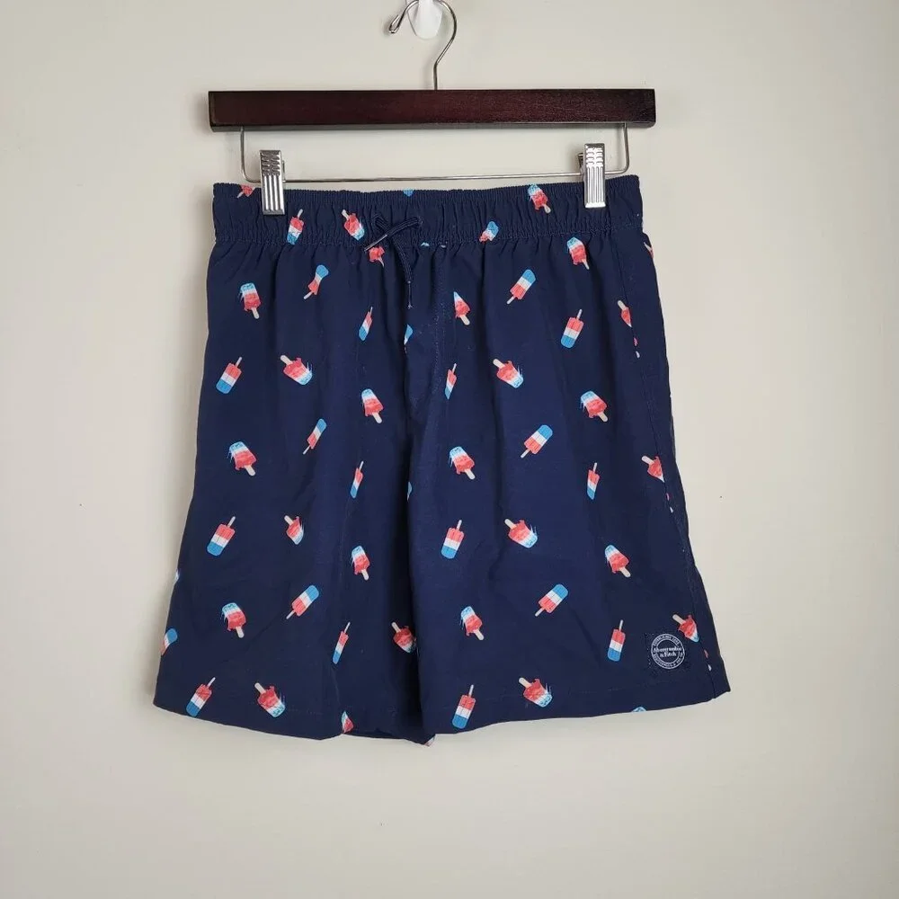 Abercrombie Kids Navy Ice Pop Print Swim Shorts Size 13/14 Back Pocket